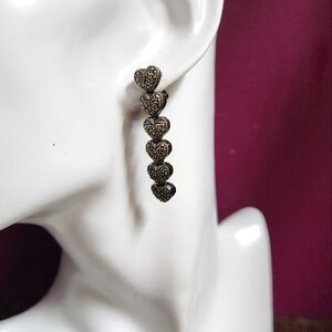 Elegant Sterling Silver Marcasite Heart Drop Earrings